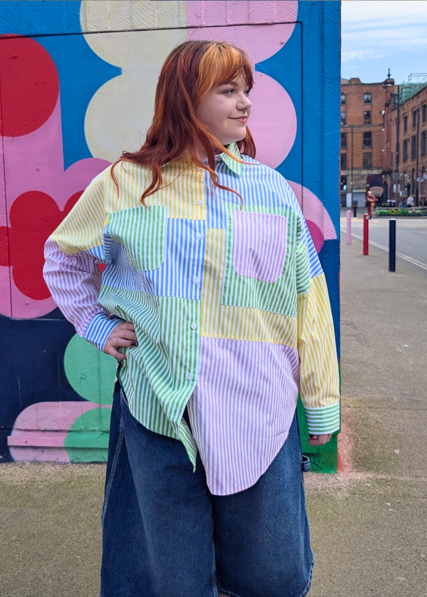 The Edit - Pastel Patchwork Striped Oversized Shirt