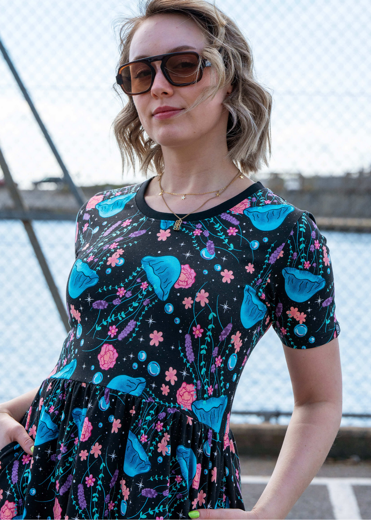 Rebel Romance - Floral Jellyfish Midi Stretch Dress