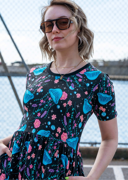 Rebel Romance - Floral Jellyfish Midi Stretch Dress