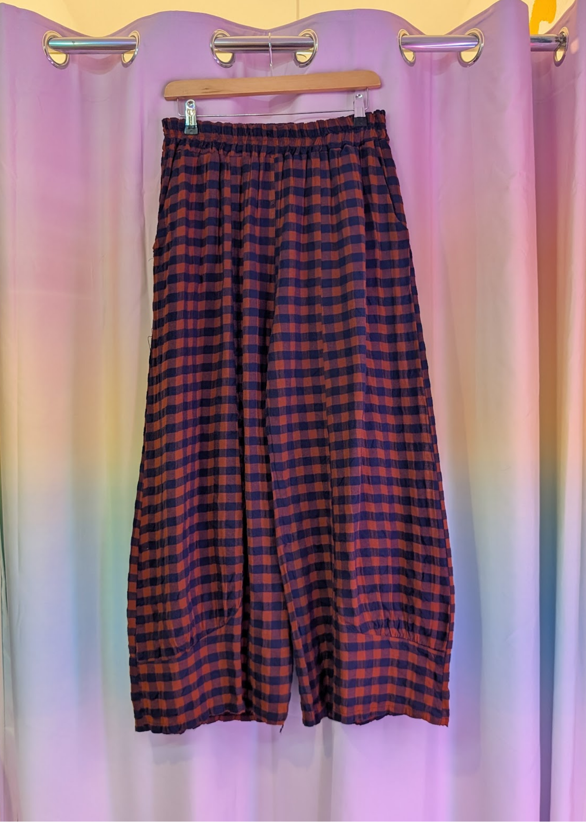 The Edit - Orange & Navy Checked Gingham Balloon Trousers