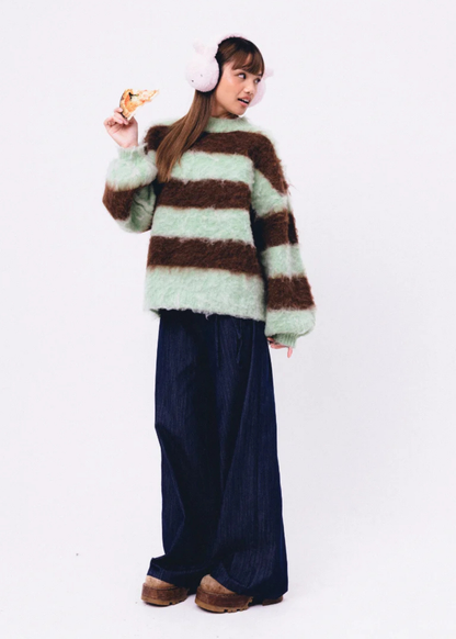 Daisy Street - Brushed Mint Chocolate Stripe Jumper