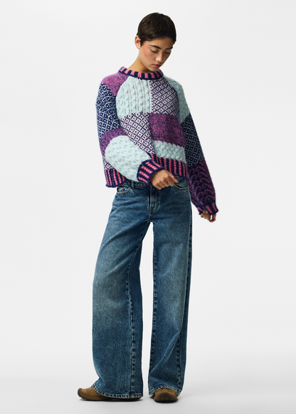 Pieces - Purple Stripe Mismatch Jumper