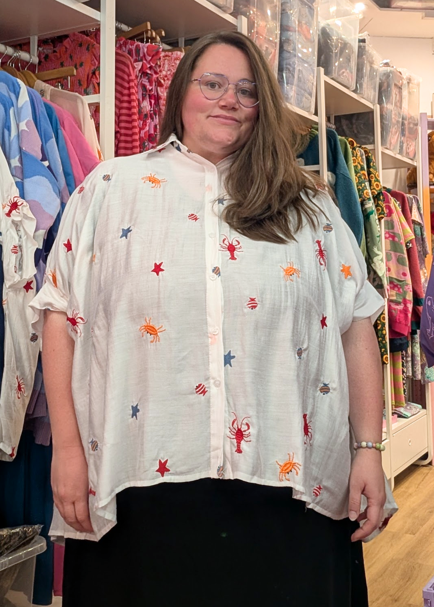 The Edit - Under the Sea Embroidered Oversized Shirt in White