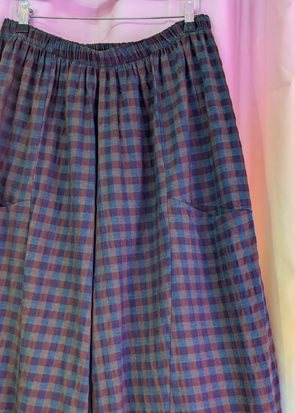 The Edit - Blue & Green Gingham Check Cocoon Trousers