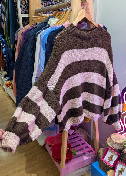 The Edit - Brown and Pale Pink Stripe Knit Jumper