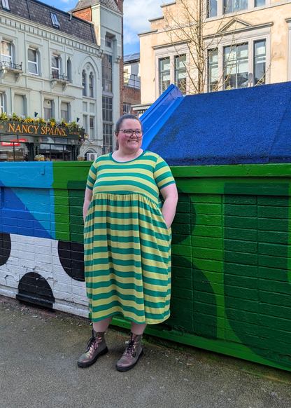 The Edit - Double Green Sugar Stripes Smock Dress