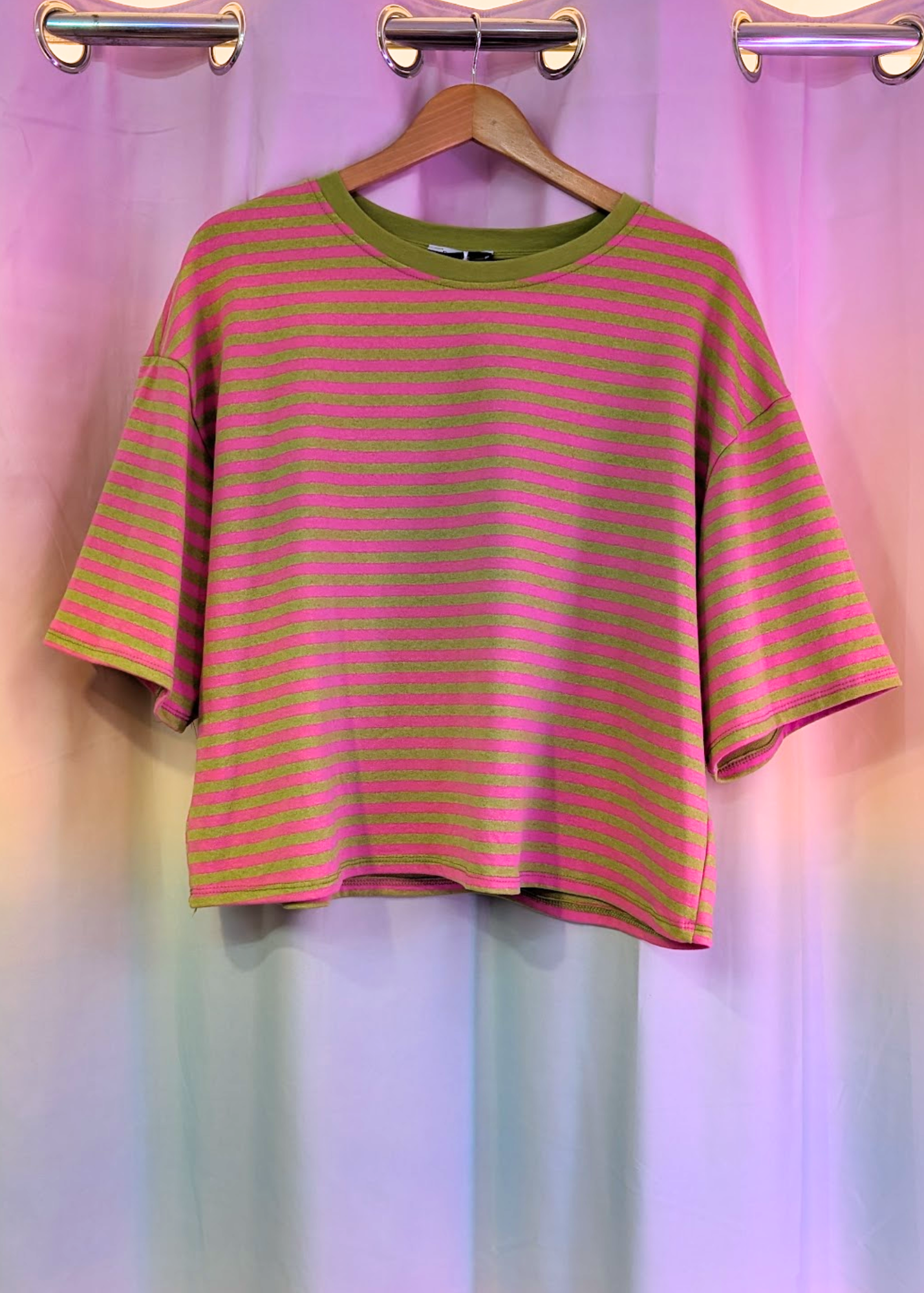The Edit - Pink & Green Thin Stripe Short Sleeve Tee