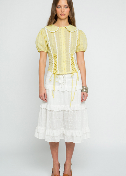 Daisy Street - Lemonbelle Peter Pan Collar Lace up Shirt
