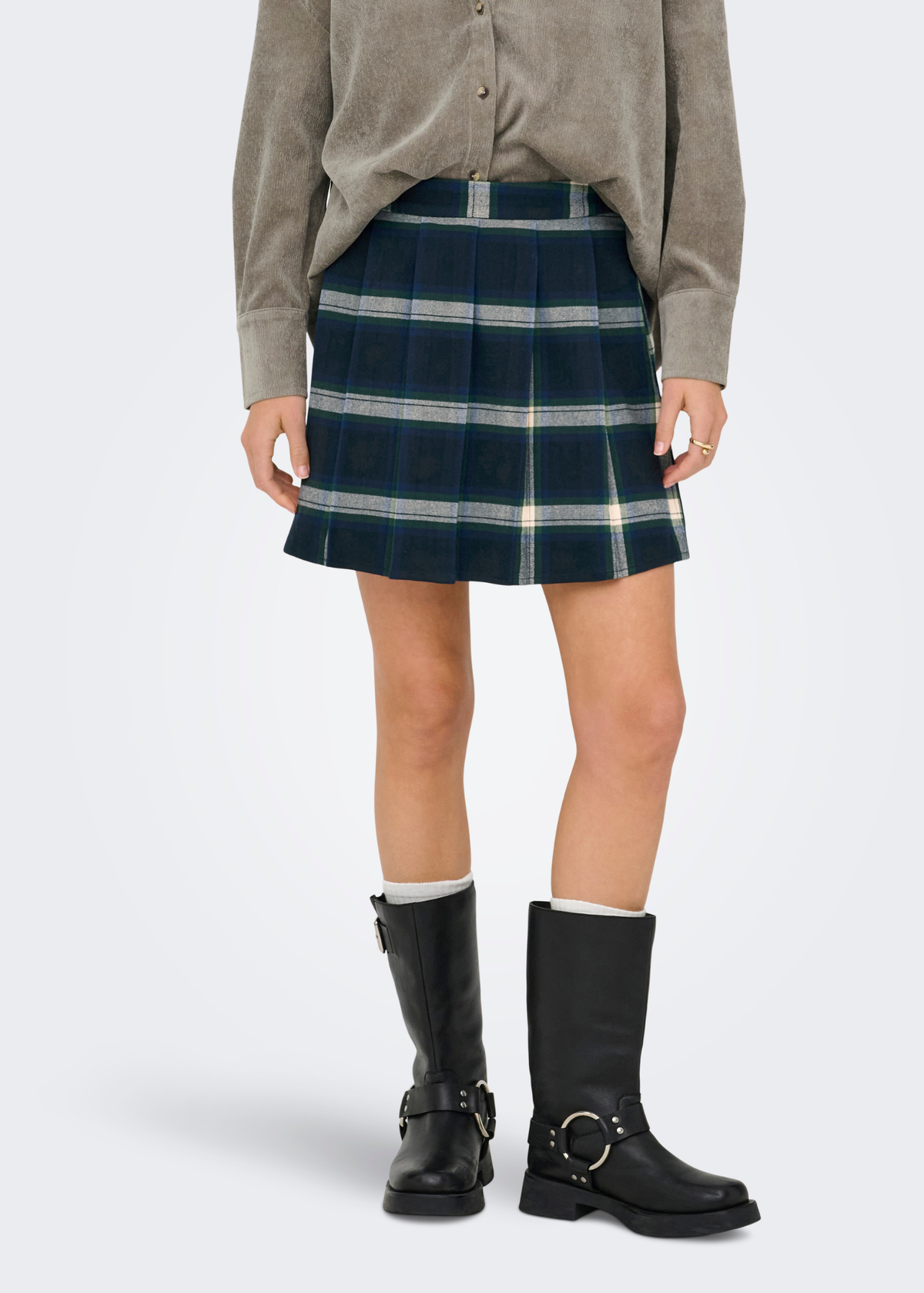 Only - Blue & Green Checked Mini Skirt
