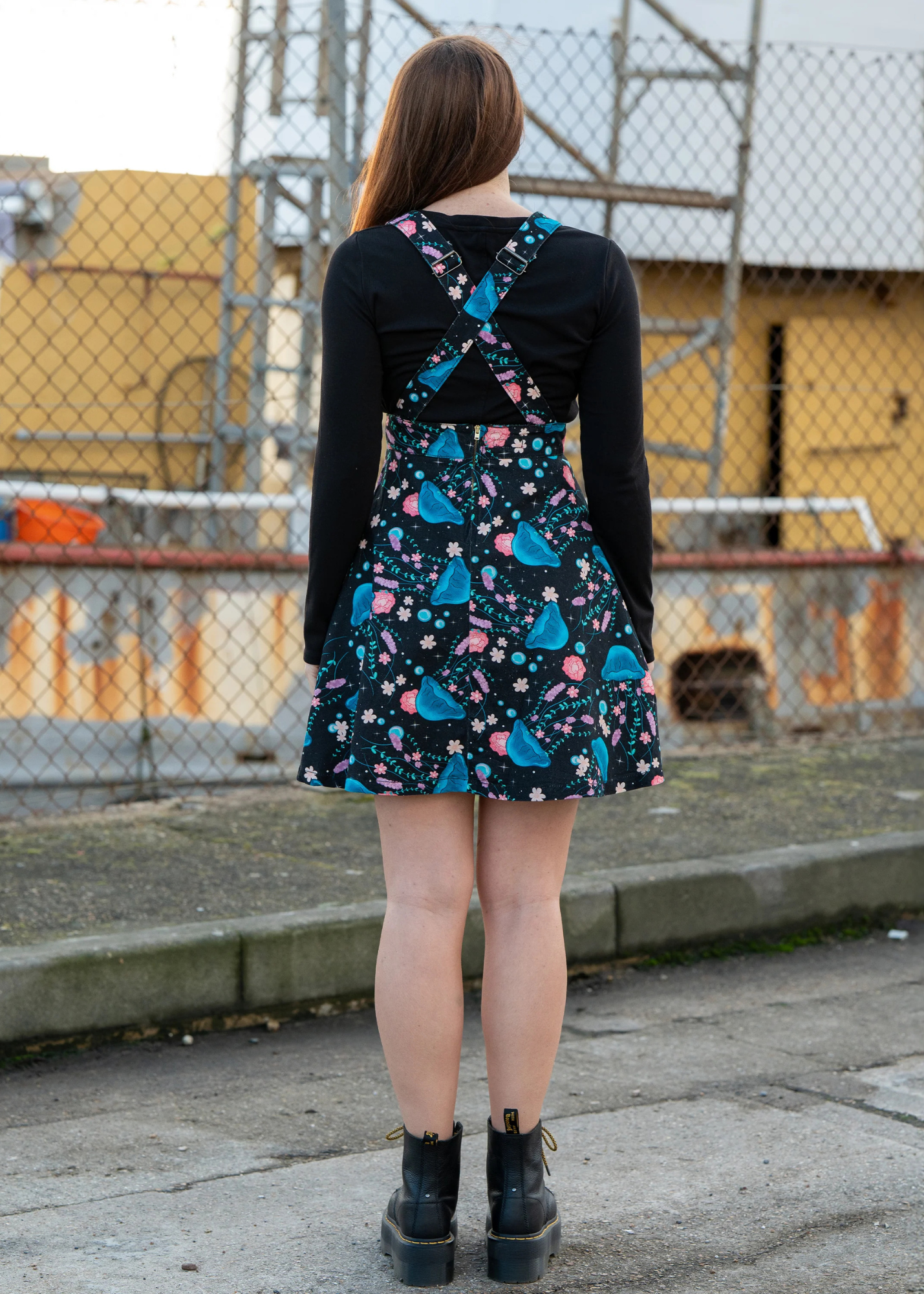 Rebel Romance - Floral Jellyfish Stretch Flared Pinafore