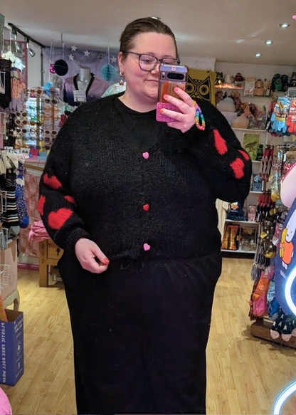 The Edit - Black and Red Heart Cardigan with Heart Buttons