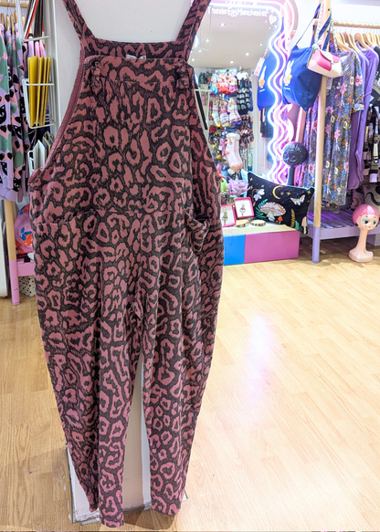 The Edit - Pink Leopard Print Corduroy Dungarees