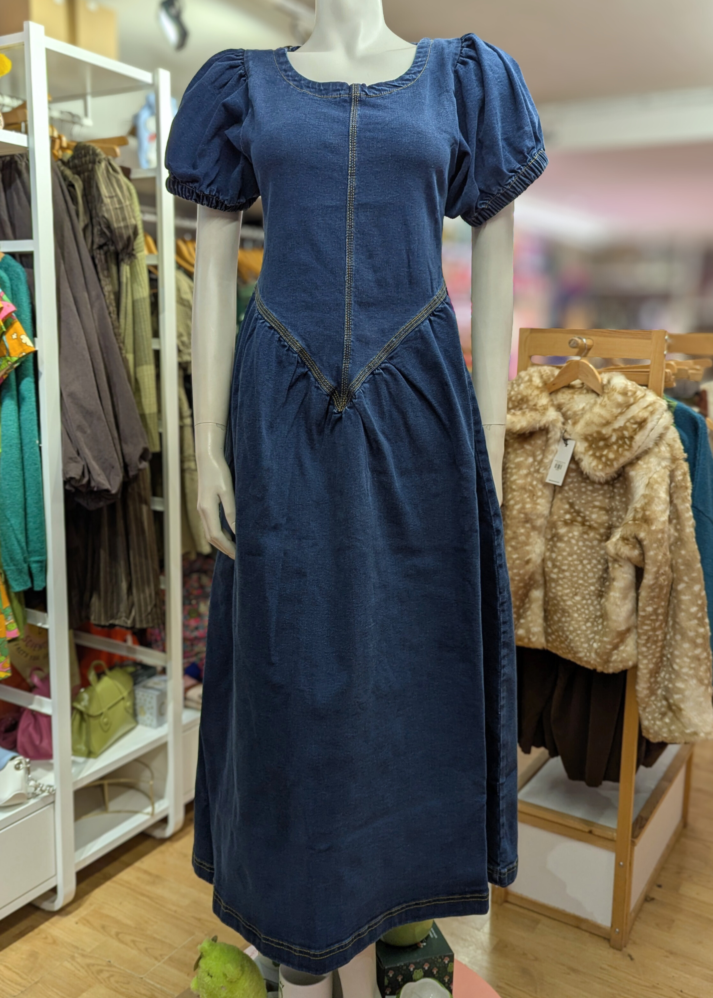 Daisy Street - Indigo Denim Puff Sleeve Maxi Dress