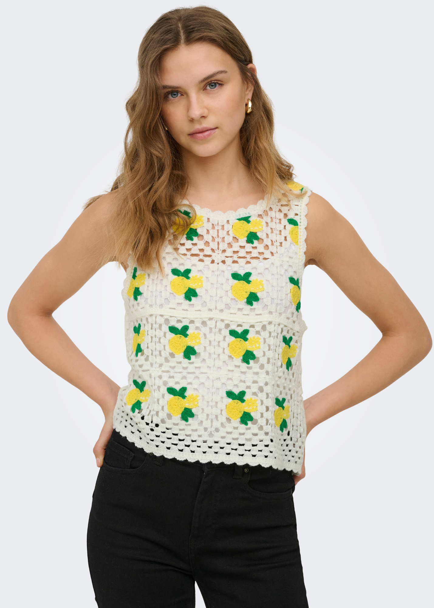 Only - Lemons Crochet Detail Knit Vest