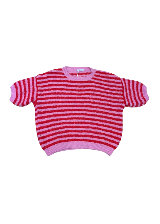 The Edit - Red & Pink Stripe Short Sleeve Knit Jumper