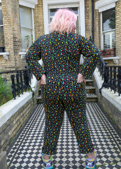 Run & Fly - Grey Rainbow Leopard Stretch Twill Boiler Suit