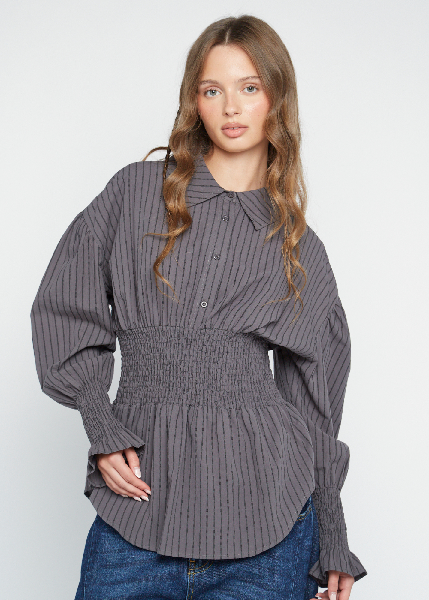 Daisy Street - Grey Stripe Collar Solen Top
