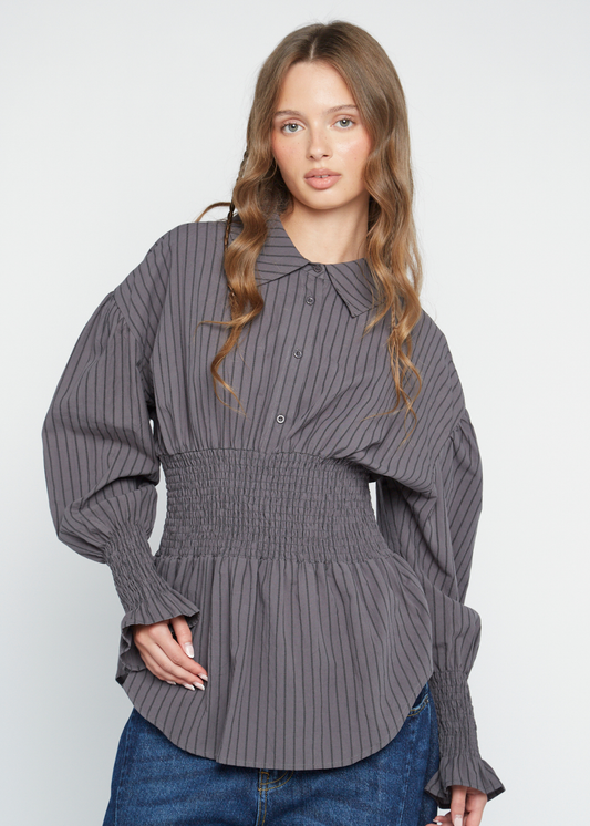 Daisy Street - Grey Stripe Collar Solen Top