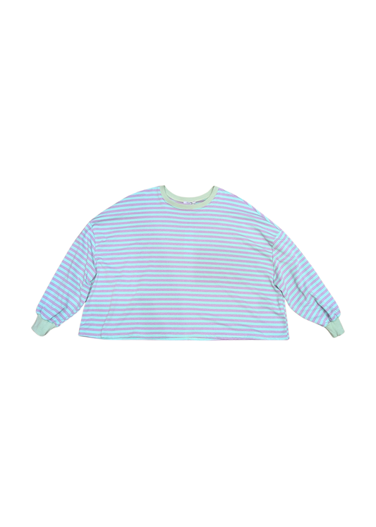 The Edit - Long Sleeve Lilac & Mint Stripe Oversized Tee