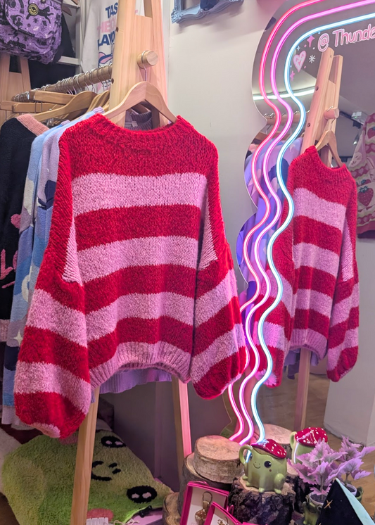 The Edit - Red and Candy Pink Stripe Jumper