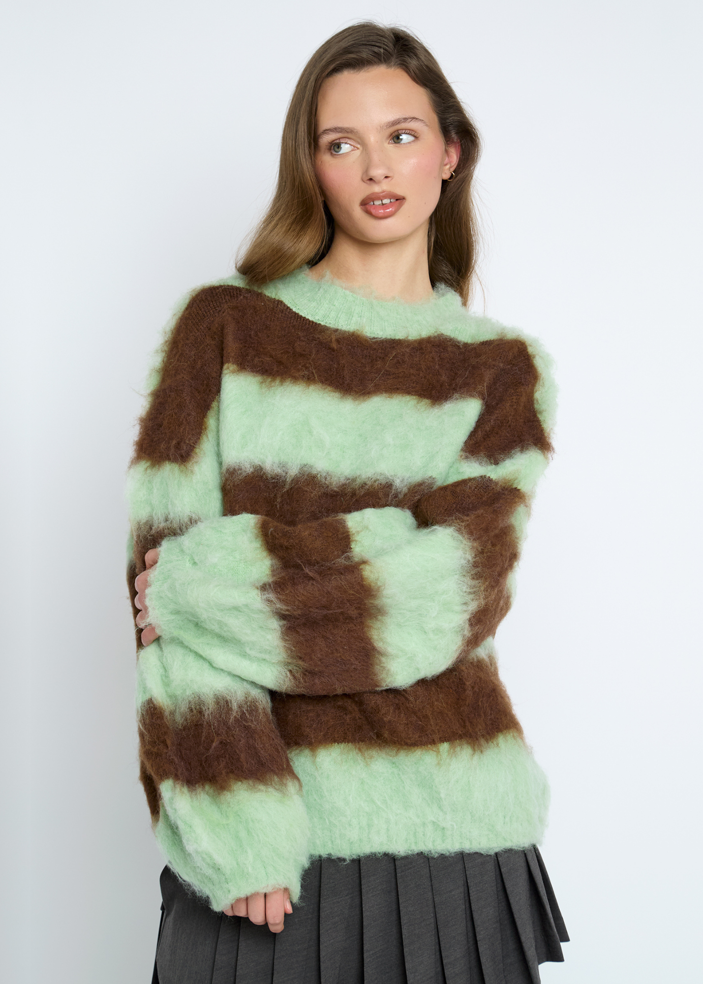 Daisy Street - Brushed Mint Chocolate Stripe Jumper