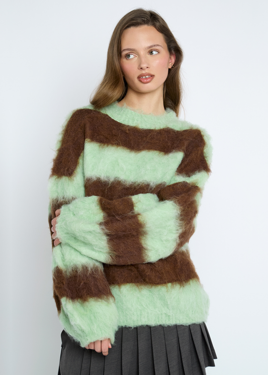 Daisy Street - Brushed Mint Chocolate Stripe Jumper