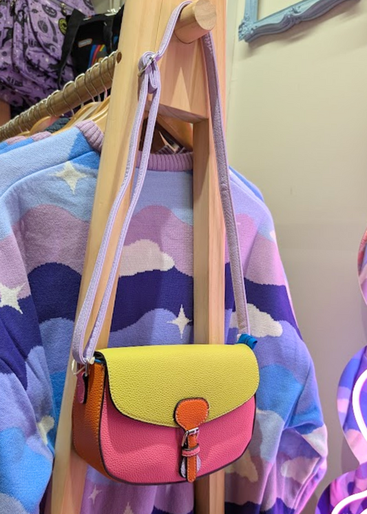 The Edit - Green, Pink and Lilac Colourblock Mini Saddle Bag