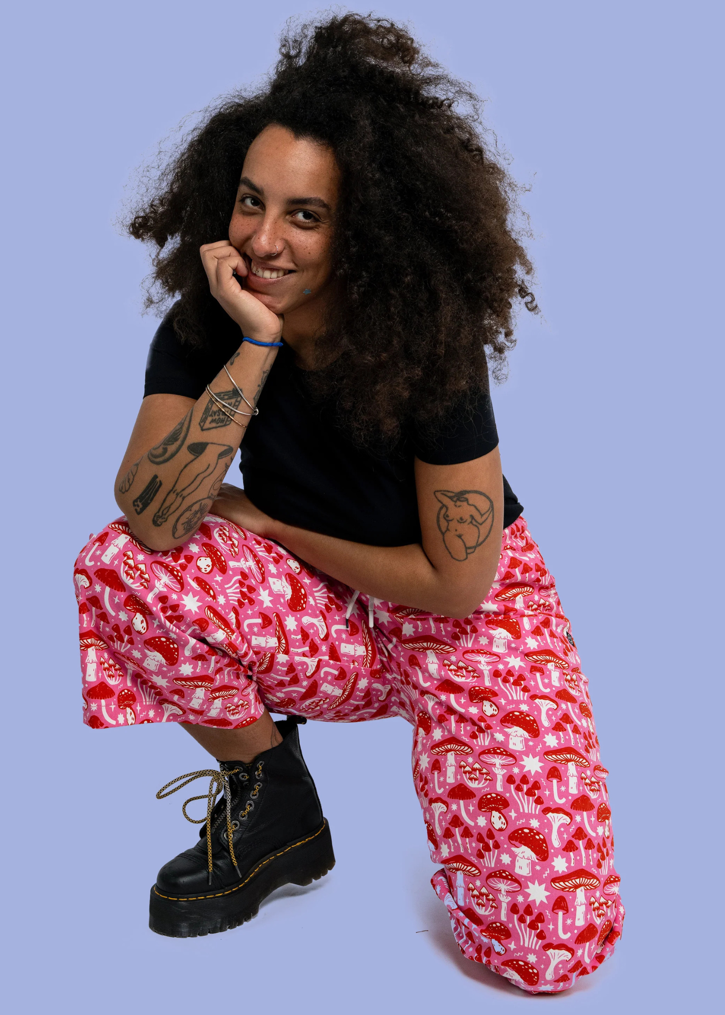 Rebel Romance x Stacey McEvoy-Caunt Red & Pink Mushroom Cropped Wide Leg Trousers