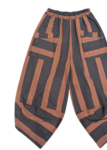 The Edit - Brown Vertical Stripe Jersey Cocoon Trousers