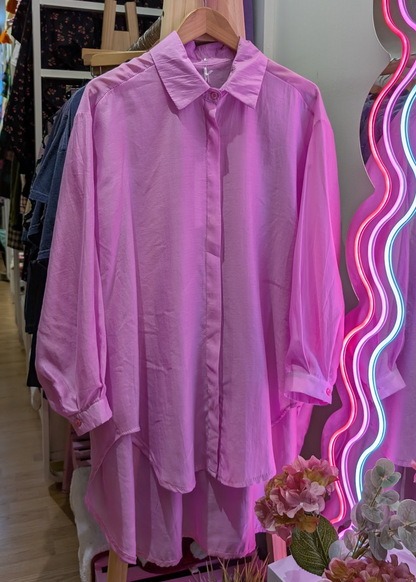 The Edit - Floaty Pink Oversized Button Up Shirt