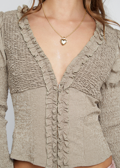 Daisy Street - Beige Stripe Ripple Frill Shirt