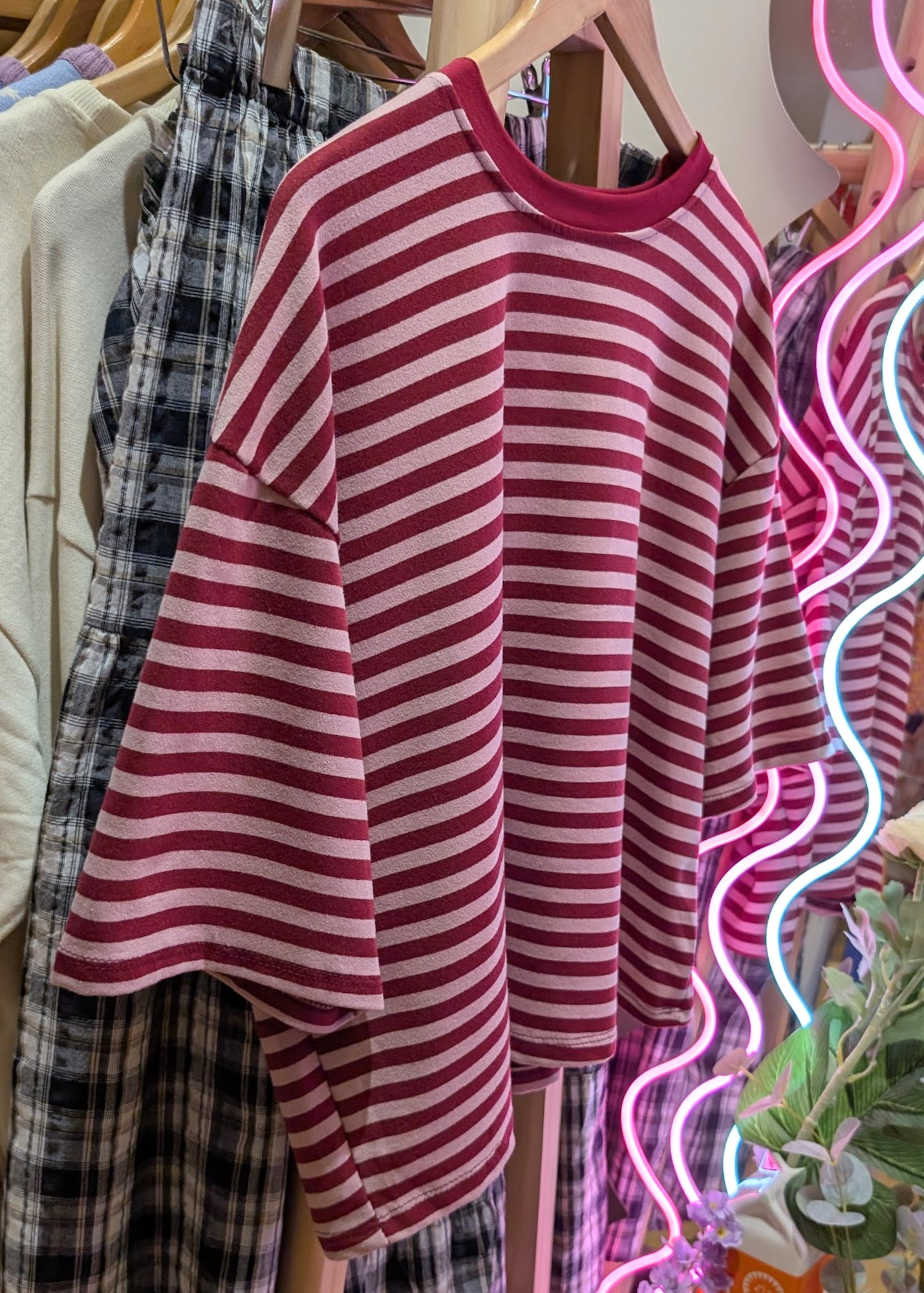 The Edit - Burgundy & Pink Stripe Tee