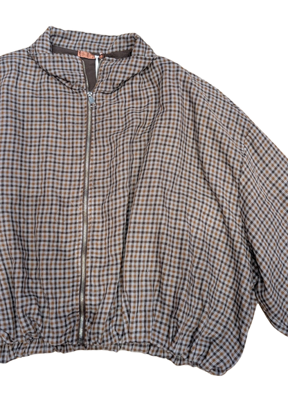 The Edit - Brown Gingham Cropped Zip-up Jacket