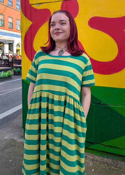 The Edit - Double Green Sugar Stripes Smock Dress