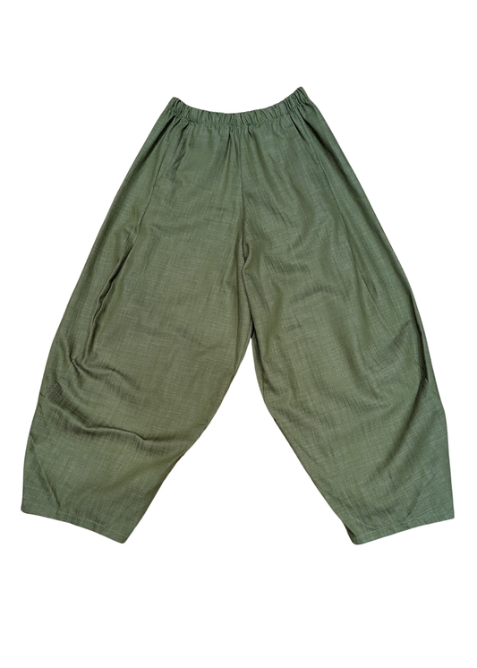 The Edit - Green Denim Style Cropped Cocoon Joggers