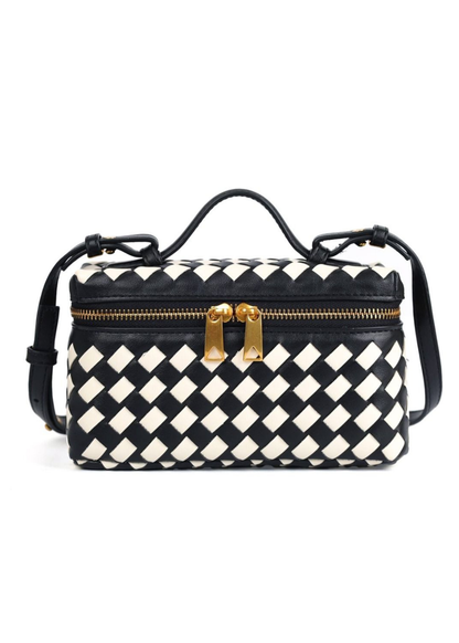 The Edit - Black & White Woven Check Cube Bag