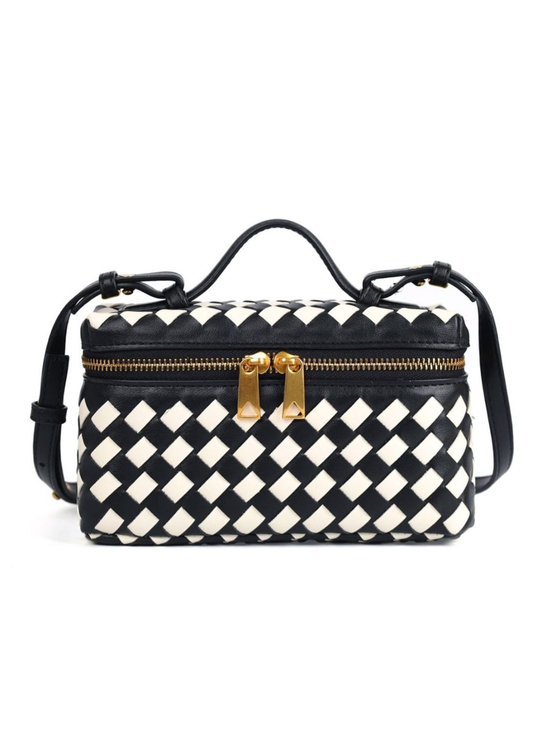The Edit - Black & White Woven Check Cube Bag