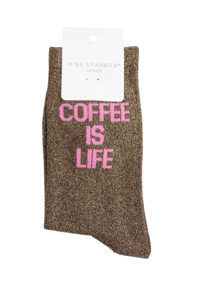 Miss Sparrow - Glitter Statement ‘Coffee is Life’ Socks
