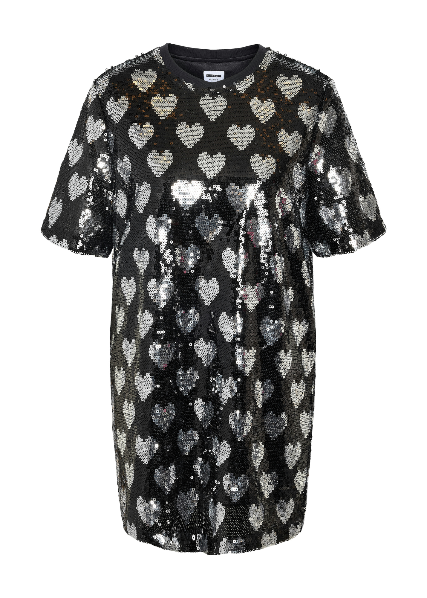 Noisy May - Black and Silver Sequin Heart Mini Dress