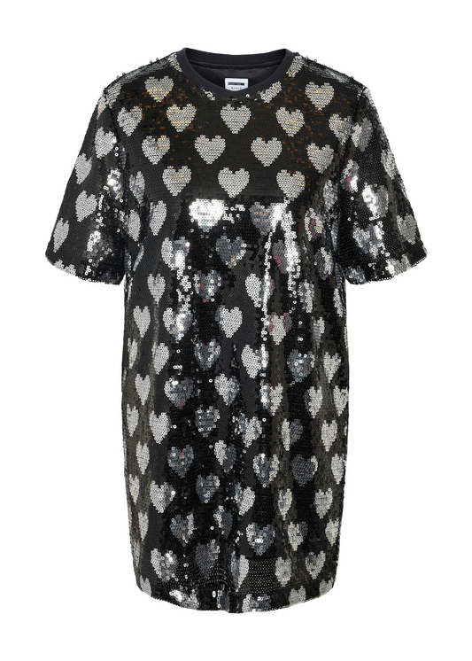 Noisy May - Black and Silver Sequin Heart Mini Dress