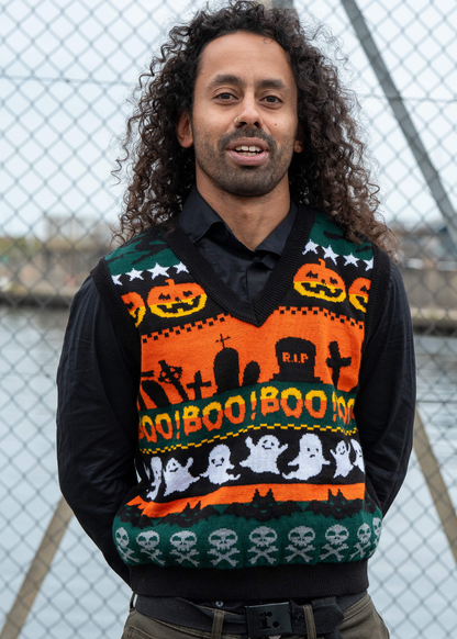 Run & Fly - Halloween BOO! V-Neck Knitted Tank Top Vest