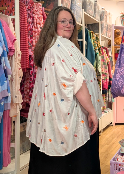 The Edit - Under the Sea Embroidered Oversized Shirt in White
