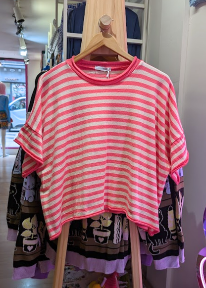 The Edit - Pink & White Stripe Short Sleeve Knitted Tee