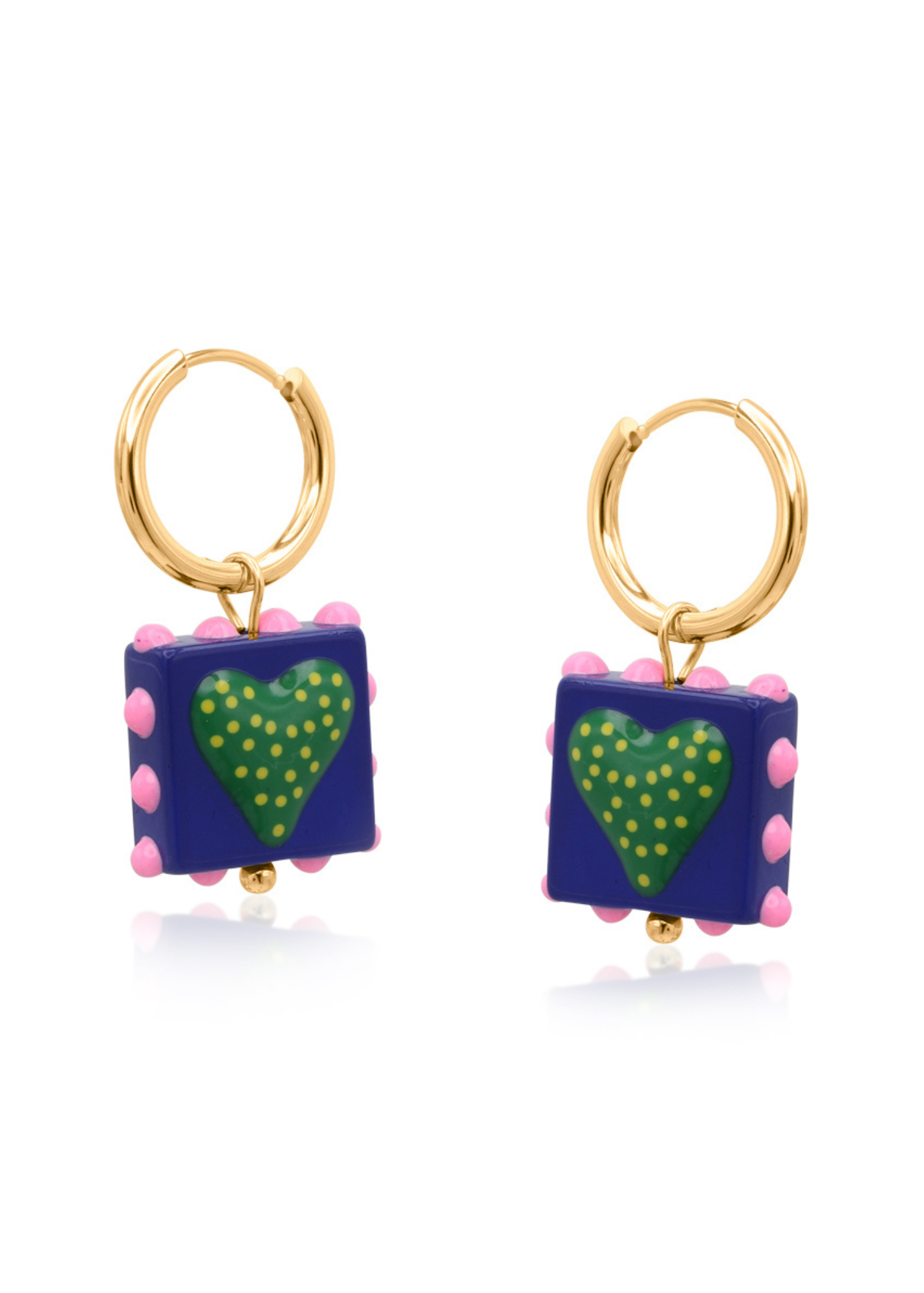 Big Metal London - Heart Square Charm Earrings