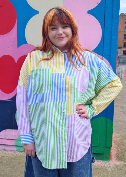 The Edit - Pastel Patchwork Striped Oversized Shirt