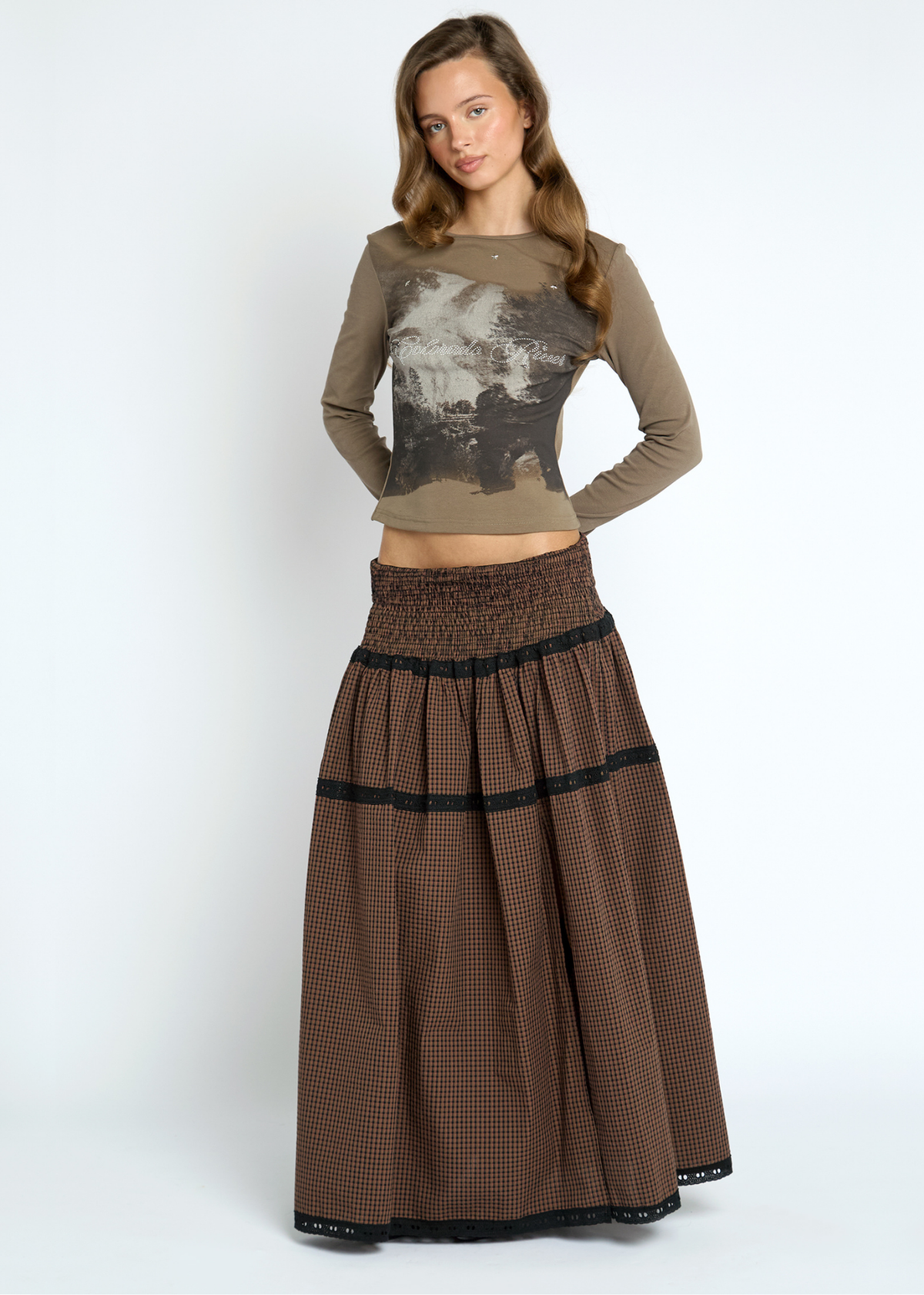 Daisy Street - Lilly Brown Tiered Maxi Skirt