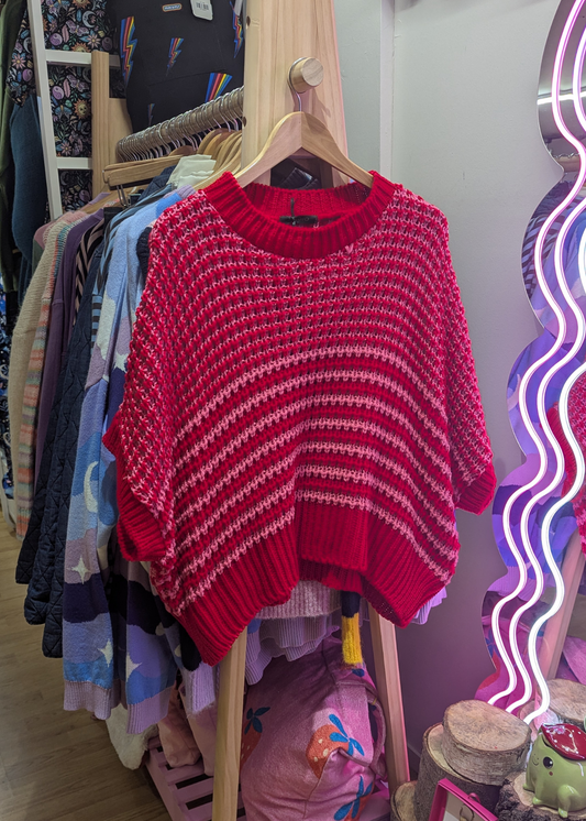 The Edit - Pink & Red Stripe Textured Knit Top