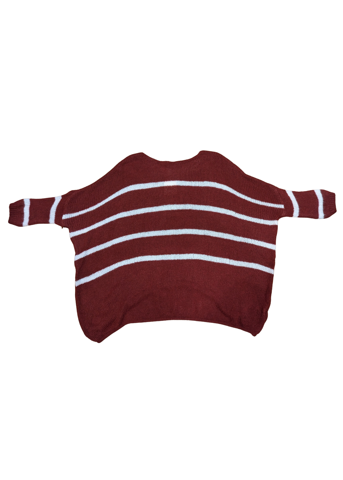 The Edit - Maroon and white Stripe ¾ Sleeve Jumper