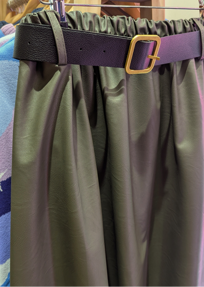 The Edit - Faux Leather Khaki Midi Skirt