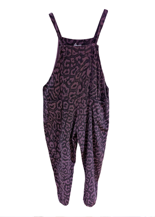 The Edit - Plum Leopard Print Corduroy Dungarees